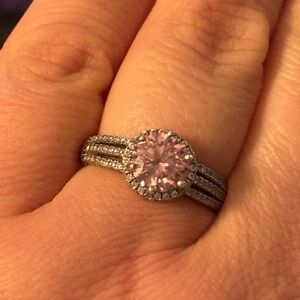 🩷 Pink Moissanite Diamond Halo Ring Sz 9 •Solid 925 Sterling Silver Sparkle Luxe